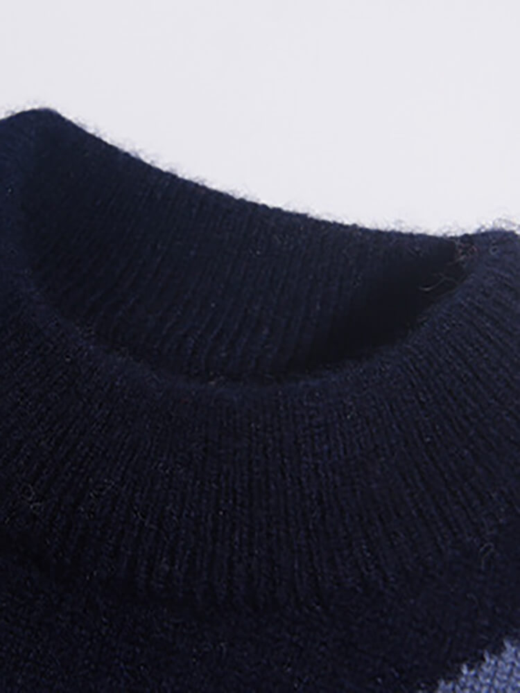 Boys Navy Blue Shark & Fish Pattern Cashmere Sweater